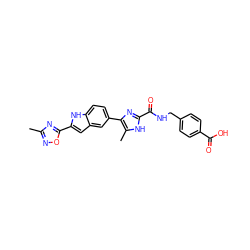 Cc1noc(-c2cc3cc(-c4nc(C(=O)NCc5ccc(C(=O)O)cc5)[nH]c4C)ccc3[nH]2)n1 ZINC000068205675