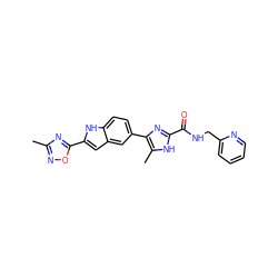 Cc1noc(-c2cc3cc(-c4nc(C(=O)NCc5ccccn5)[nH]c4C)ccc3[nH]2)n1 ZINC000115831629