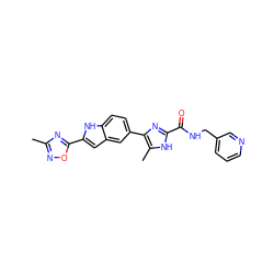 Cc1noc(-c2cc3cc(-c4nc(C(=O)NCc5cccnc5)[nH]c4C)ccc3[nH]2)n1 ZINC000115833573