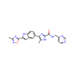 Cc1noc(-c2cc3cc(-c4nc(C(=O)NCc5ccncn5)[nH]c4C)ccc3[nH]2)n1 ZINC000146885869