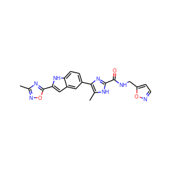 Cc1noc(-c2cc3cc(-c4nc(C(=O)NCc5ccno5)[nH]c4C)ccc3[nH]2)n1 ZINC000115832441