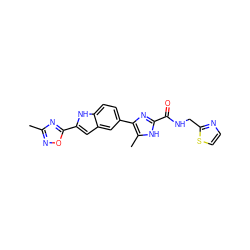 Cc1noc(-c2cc3cc(-c4nc(C(=O)NCc5nccs5)[nH]c4C)ccc3[nH]2)n1 ZINC000115832968