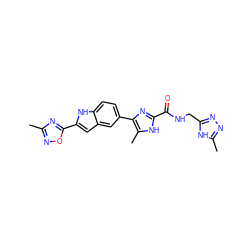 Cc1noc(-c2cc3cc(-c4nc(C(=O)NCc5nnc(C)[nH]5)[nH]c4C)ccc3[nH]2)n1 ZINC000115831933