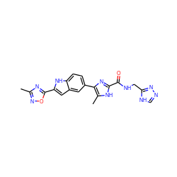 Cc1noc(-c2cc3cc(-c4nc(C(=O)NCc5nnc[nH]5)[nH]c4C)ccc3[nH]2)n1 ZINC000115830616