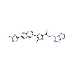 Cc1noc(-c2cc3cc(-c4nc(C(=O)NCc5nnc6n5CCC6)[nH]c4C)ccc3[nH]2)n1 ZINC000115829476