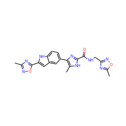 Cc1noc(-c2cc3cc(-c4nc(C(=O)NCc5noc(C)n5)[nH]c4C)ccc3[nH]2)n1 ZINC000115833726