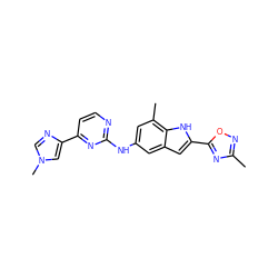 Cc1noc(-c2cc3cc(Nc4nccc(-c5cn(C)cn5)n4)cc(C)c3[nH]2)n1 ZINC000473145483