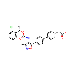 Cc1noc(-c2ccc(-c3ccc(CC(=O)O)cc3)cc2)c1NC(=O)O[C@H](C)c1ccccc1Cl ZINC000065731652