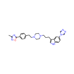 Cc1noc(-c2ccc(CCN3CCN(CCCc4c[nH]c5ccc(-n6cnnc6)cc45)CC3)cc2)n1 ZINC000022939225