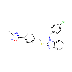Cc1noc(-c2ccc(CSc3nc4ccccc4n3Cc3ccc(Cl)cc3)cc2)n1 ZINC000026948273