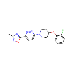 Cc1noc(-c2ccc(N3CCC(Oc4ccccc4Cl)CC3)nn2)n1 ZINC000028655425