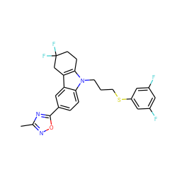 Cc1noc(-c2ccc3c(c2)c2c(n3CCCSc3cc(F)cc(F)c3)CCC(F)(F)C2)n1 ZINC000095579700