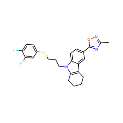 Cc1noc(-c2ccc3c(c2)c2c(n3CCCSc3ccc(F)c(F)c3)CCCC2)n1 ZINC000095576374