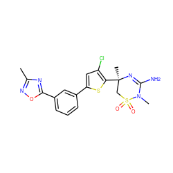 Cc1noc(-c2cccc(-c3cc(Cl)c([C@]4(C)CS(=O)(=O)N(C)C(N)=N4)s3)c2)n1 ZINC000219692824