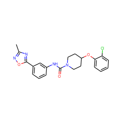 Cc1noc(-c2cccc(NC(=O)N3CCC(Oc4ccccc4Cl)CC3)c2)n1 ZINC000040879270