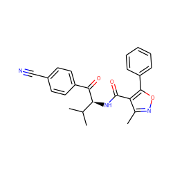 Cc1noc(-c2ccccc2)c1C(=O)N[C@H](C(=O)c1ccc(C#N)cc1)C(C)C ZINC000084706275