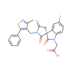 Cc1noc(-c2ccccc2)c1CN1C(=O)C[C@@]2(C1=O)C(=O)N(CC(=O)O)c1ccc(Cl)cc12 ZINC000014976784