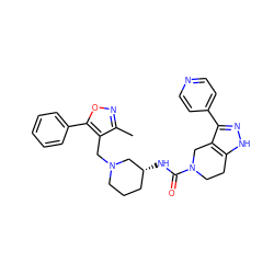 Cc1noc(-c2ccccc2)c1CN1CCC[C@@H](NC(=O)N2CCc3[nH]nc(-c4ccncc4)c3C2)C1 ZINC000145984618