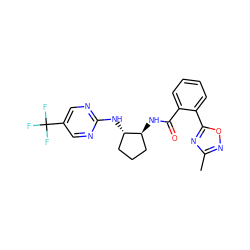 Cc1noc(-c2ccccc2C(=O)N[C@H]2CCC[C@@H]2Nc2ncc(C(F)(F)F)cn2)n1 ZINC001772589049