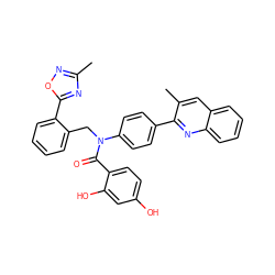 Cc1noc(-c2ccccc2CN(C(=O)c2ccc(O)cc2O)c2ccc(-c3nc4ccccc4cc3C)cc2)n1 ZINC000653667756