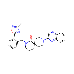 Cc1noc(-c2ccccc2CN2CCCC3(CCN(c4cnc5ccccc5n4)CC3)C2=O)n1 ZINC000096173077