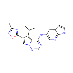 Cc1noc(-c2cn3ncnc(Nc4cnc5[nH]ccc5c4)c3c2C(C)C)n1 ZINC000029047835