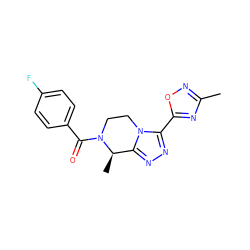 Cc1noc(-c2nnc3n2CCN(C(=O)c2ccc(F)cc2)[C@@H]3C)n1 ZINC000218913697