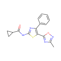 Cc1noc(-c2sc(NC(=O)C3CC3)nc2-c2ccccc2)n1 ZINC000035929977