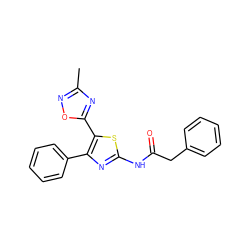 Cc1noc(-c2sc(NC(=O)Cc3ccccc3)nc2-c2ccccc2)n1 ZINC000038215133