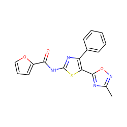 Cc1noc(-c2sc(NC(=O)c3ccco3)nc2-c2ccccc2)n1 ZINC000038278798