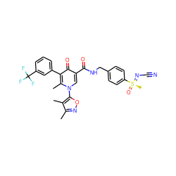 Cc1noc(-n2cc(C(=O)NCc3ccc([S@@](C)(=O)=NC#N)cc3)c(=O)c(-c3cccc(C(F)(F)F)c3)c2C)c1C ZINC000149909011