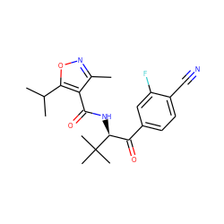 Cc1noc(C(C)C)c1C(=O)N[C@@H](C(=O)c1ccc(C#N)c(F)c1)C(C)(C)C ZINC000084714855