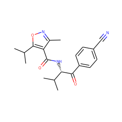 Cc1noc(C(C)C)c1C(=O)N[C@H](C(=O)c1ccc(C#N)cc1)C(C)C ZINC000084706280