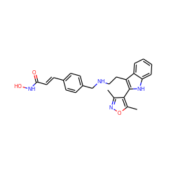 Cc1noc(C)c1-c1[nH]c2ccccc2c1CCNCc1ccc(/C=C/C(=O)NO)cc1 ZINC000072113538