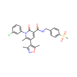 Cc1noc(C)c1-c1cc(C(=O)NCc2ccc(S(C)(=O)=O)cc2)c(=O)n(-c2cccc(Cl)c2)c1C ZINC000114091998