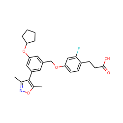 Cc1noc(C)c1-c1cc(COc2ccc(CCC(=O)O)c(F)c2)cc(OC2CCCC2)c1 ZINC000653847658