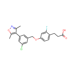 Cc1noc(C)c1-c1cc(Cl)cc(COc2ccc(CCC(=O)O)c(F)c2)c1 ZINC000653841650