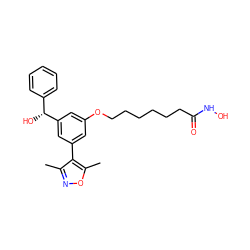 Cc1noc(C)c1-c1cc(OCCCCCCC(=O)NO)cc([C@H](O)c2ccccc2)c1 ZINC000653903411