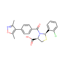 Cc1noc(C)c1-c1ccc(C(=O)N2[C@H](C(=O)O)CS[C@@H]2c2ccccc2Cl)cc1 ZINC001772768844