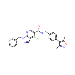 Cc1noc(C)c1-c1ccc(CNC(=O)c2cnc3c(cnn3Cc3ccccc3)c2Cl)cc1 ZINC000049072000