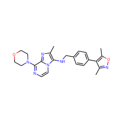 Cc1noc(C)c1-c1ccc(CNc2c(C)nc3c(N4CCOCC4)nccn23)cc1 ZINC001772605558