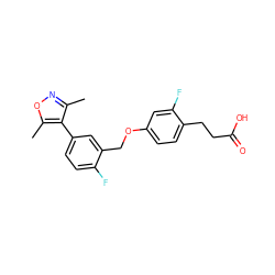 Cc1noc(C)c1-c1ccc(F)c(COc2ccc(CCC(=O)O)c(F)c2)c1 ZINC000653841685