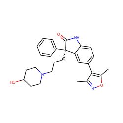 Cc1noc(C)c1-c1ccc2c(c1)[C@@](CCCN1CCC(O)CC1)(c1ccccc1)C(=O)N2 ZINC000219461578