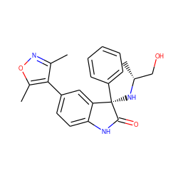 Cc1noc(C)c1-c1ccc2c(c1)[C@@](N[C@H](C)CO)(c1ccccc1)C(=O)N2 ZINC001772598203