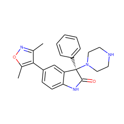 Cc1noc(C)c1-c1ccc2c(c1)[C@@](c1ccccc1)(N1CCNCC1)C(=O)N2 ZINC000219377320