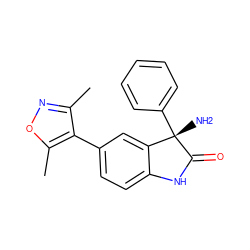 Cc1noc(C)c1-c1ccc2c(c1)[C@](N)(c1ccccc1)C(=O)N2 ZINC000219258515