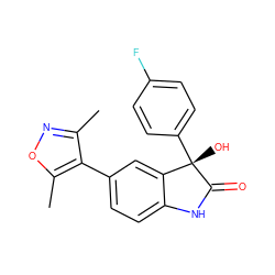 Cc1noc(C)c1-c1ccc2c(c1)[C@](O)(c1ccc(F)cc1)C(=O)N2 ZINC000219504673