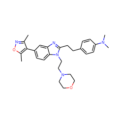 Cc1noc(C)c1-c1ccc2c(c1)nc(CCc1ccc(N(C)C)cc1)n2CCN1CCOCC1 ZINC001772639483