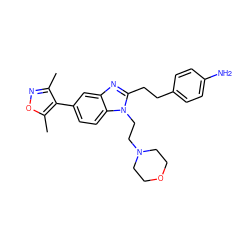 Cc1noc(C)c1-c1ccc2c(c1)nc(CCc1ccc(N)cc1)n2CCN1CCOCC1 ZINC001772640492