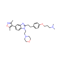 Cc1noc(C)c1-c1ccc2c(c1)nc(CCc1ccc(OCCCN(C)C)cc1)n2CCN1CCOCC1 ZINC000526061586